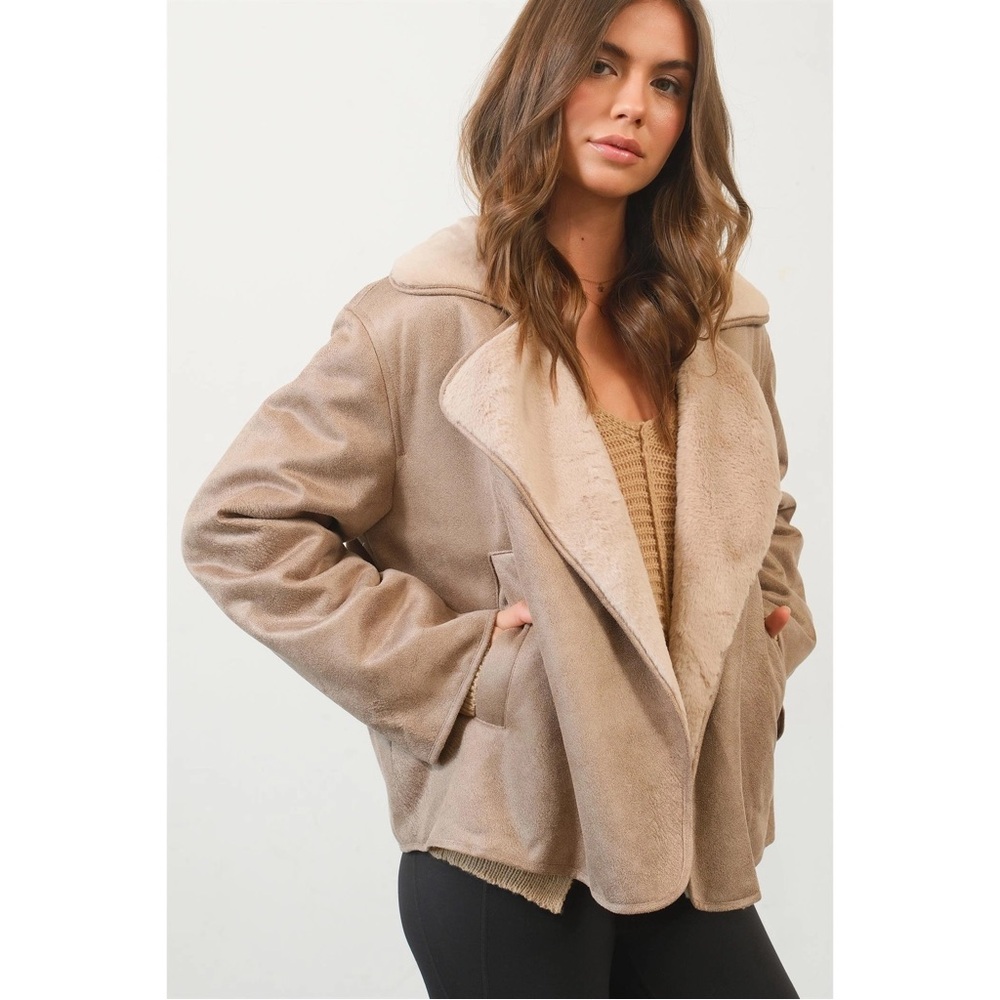 Taupe Vegan Suede Jacket Oversized NWT - Picture 1 of 8